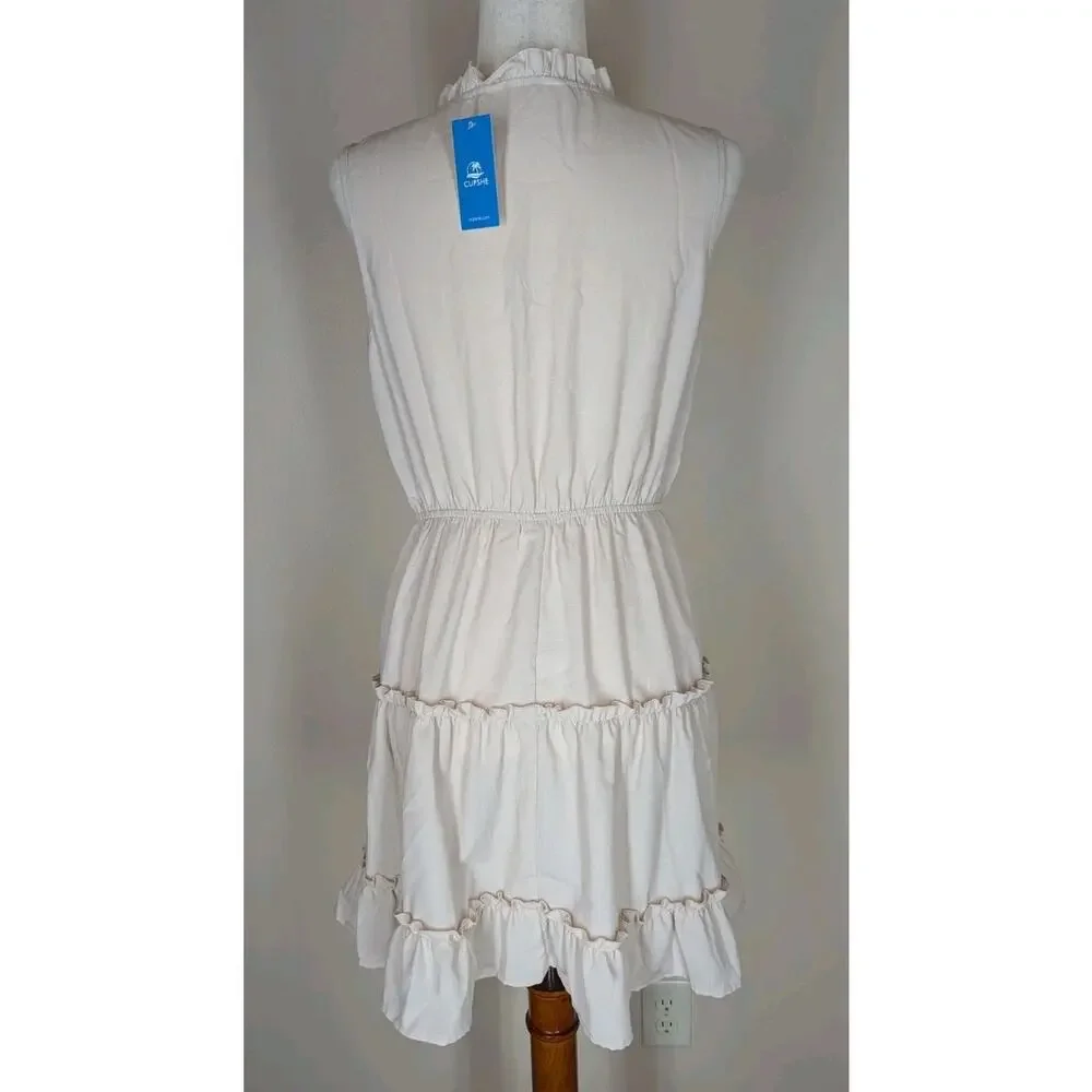 NWT Cupshe Women's Short Sleeveless Dress Ruffle Beige Size Small Beach Swim - Picture 6 of 16